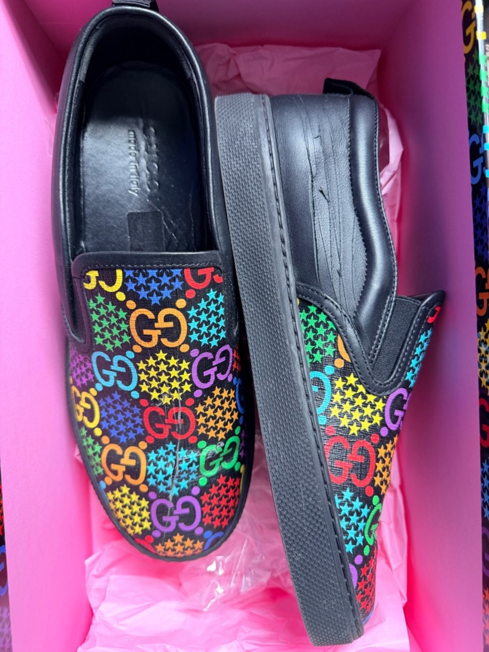 Gucci Black Slip-On Sneakers with Multicolor GG Print - Picture 3 of 6